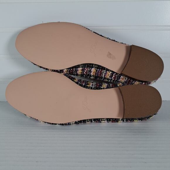 J Crew Cap Toe Ballet Flats Womens 8 Black Patent Multicolor Sparkle Tweed Shoes - Picture 11 of 14
